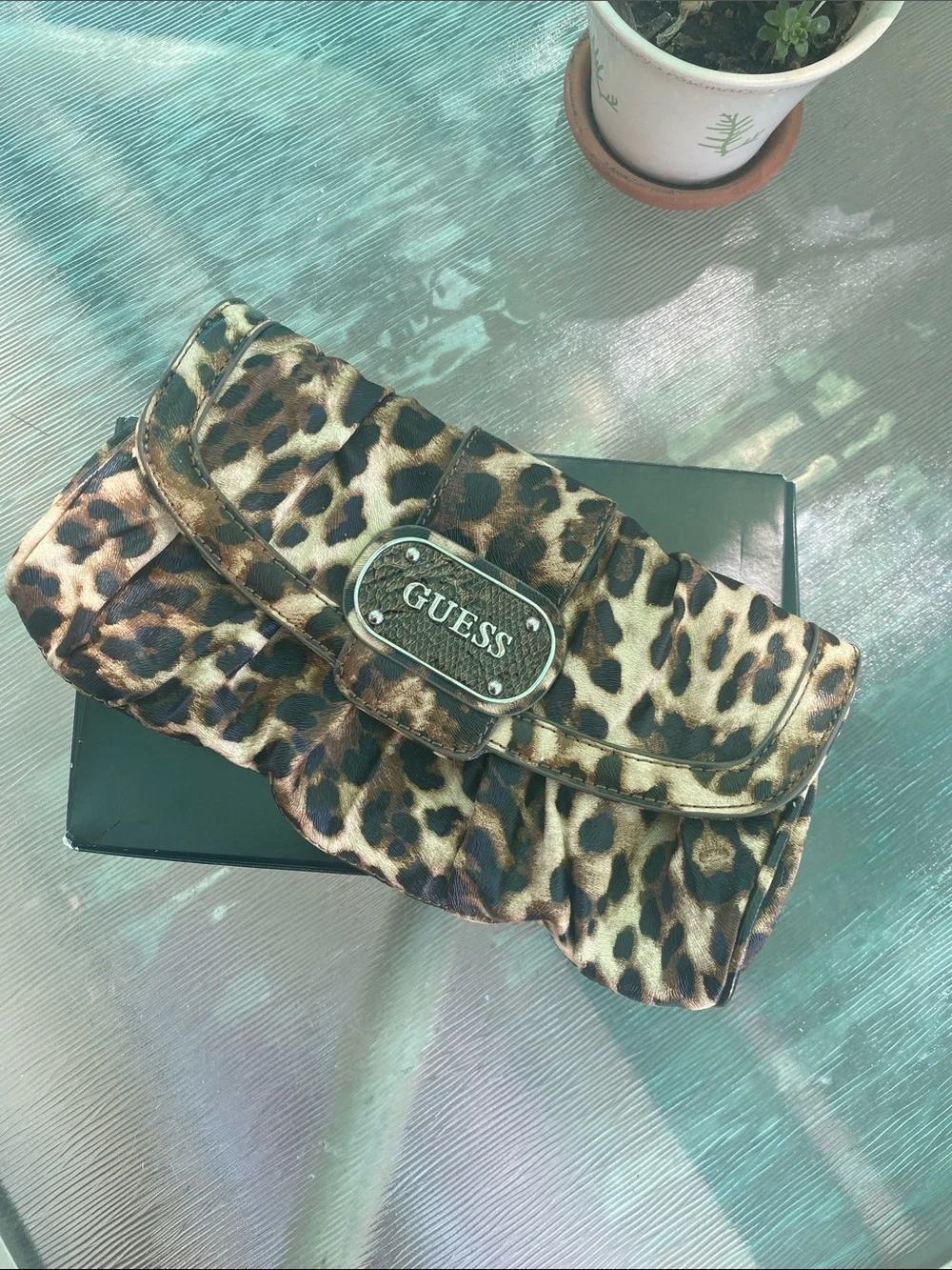 GUESS Leopard-Print Clutch in Brown and Black